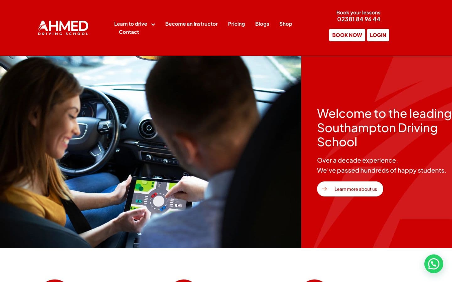 Ahmed Driving School website homepage