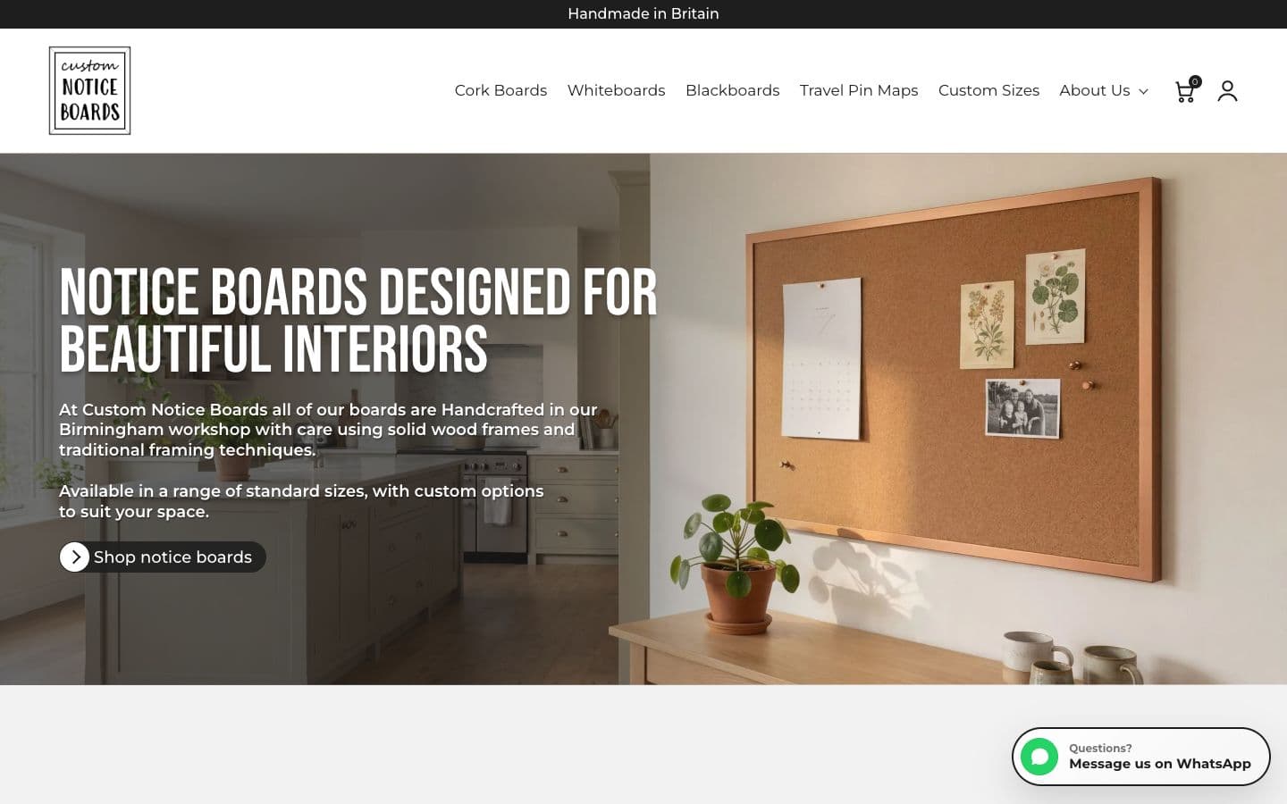 Custom Notice Boards website homepage